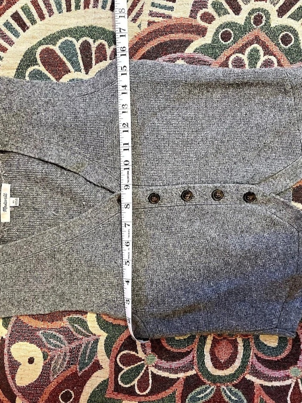 Madewell V-Neck Button-Front Sweater Vest Gray Size Medium